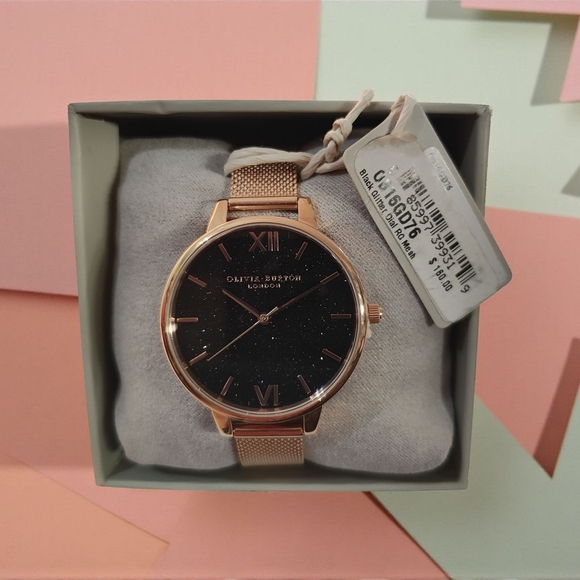 OLIVIA BURTON Other - Olivia Burton Black and Rose Gold Mesh Watch